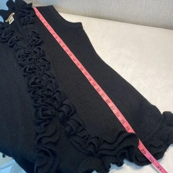 Lael Alpaca Sweater Vest Cardigan Medium Long Ruffle Collar Black Knit - Picture 15 of 16